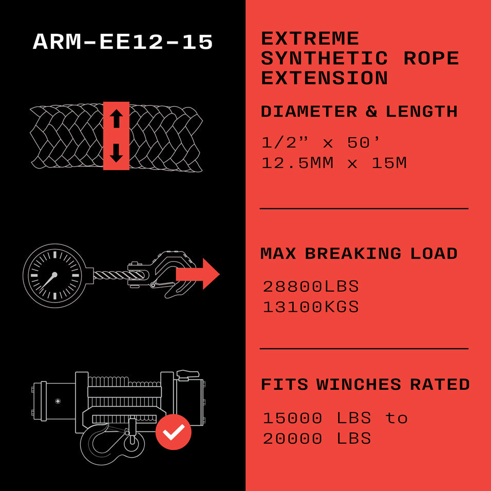 Armortek Extreme Synthetic Rope Extension 12.5mm x 15m - MBL 13,100kg