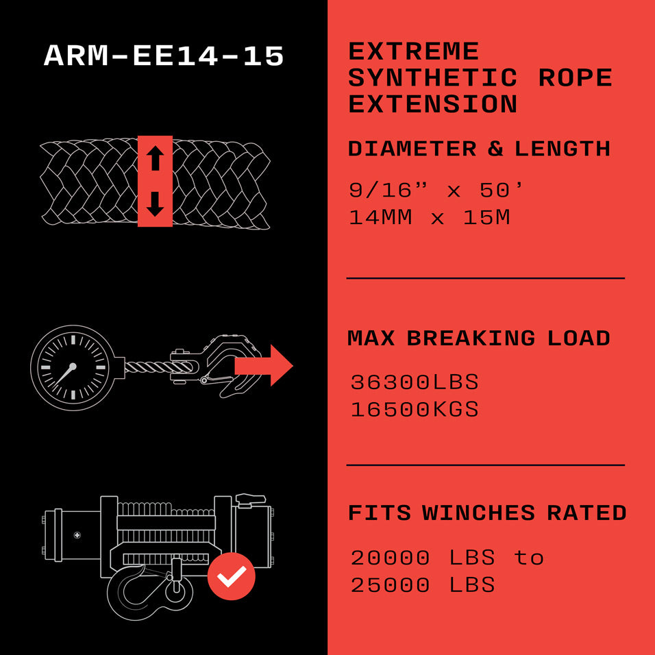 Armortek Extreme Synthetic Rope Extension 14mm x 15m - MBL 16,500kg