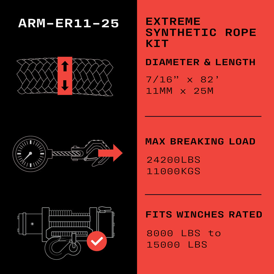 Armortek Extreme Synthetic Rope 11mm x 25m - MBL 11,000kg