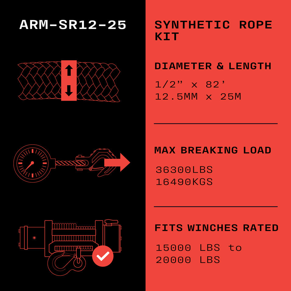 Armortek Synthetic Rope 12.5mm x 25m - MBL 16,490kg