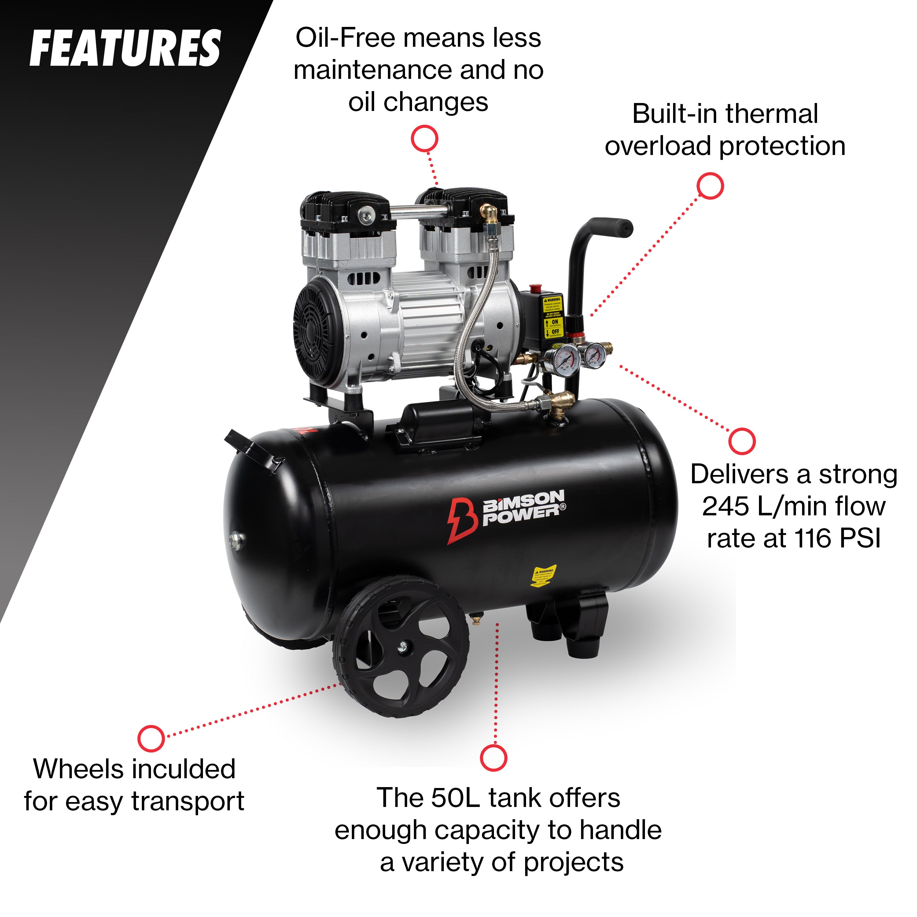 Bimson Power 50L Oil-Free Air Compressor