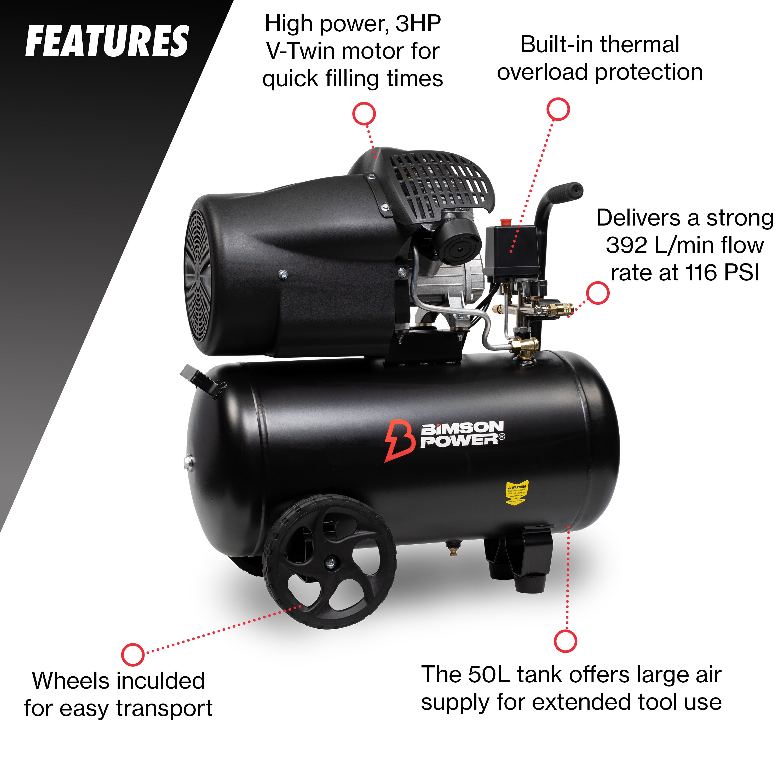 Bimson Power 50L V-Twin Air Compressor