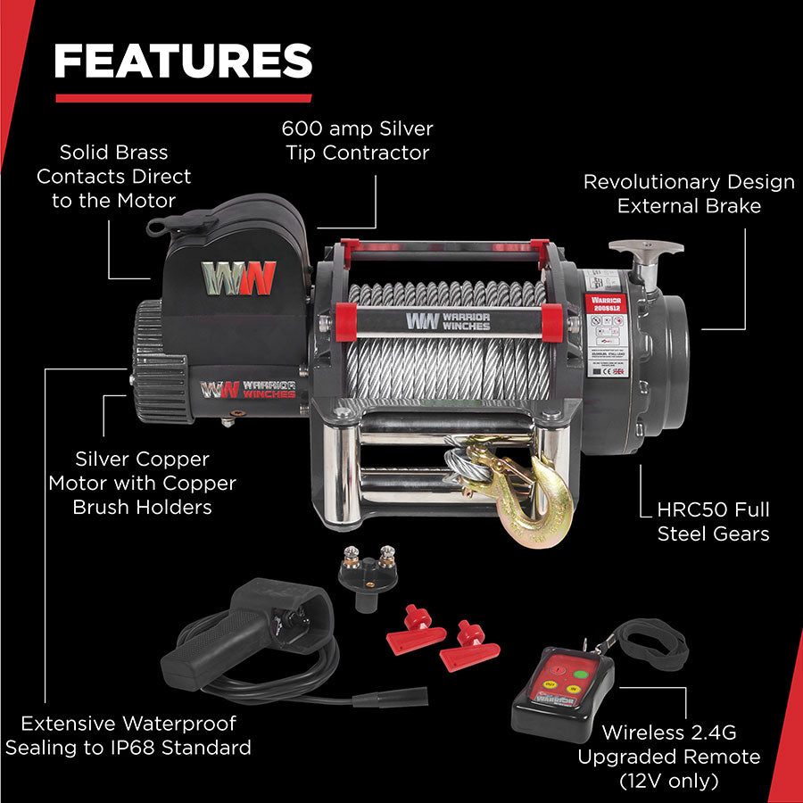 Warrior Samurai 20000lb Winch - 24v Steel Rope