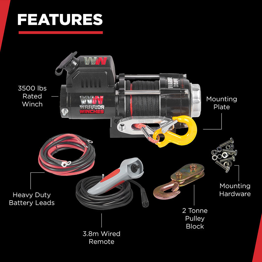 Warrior Ninja 3500lb Winch - 12v Synthetic Rope